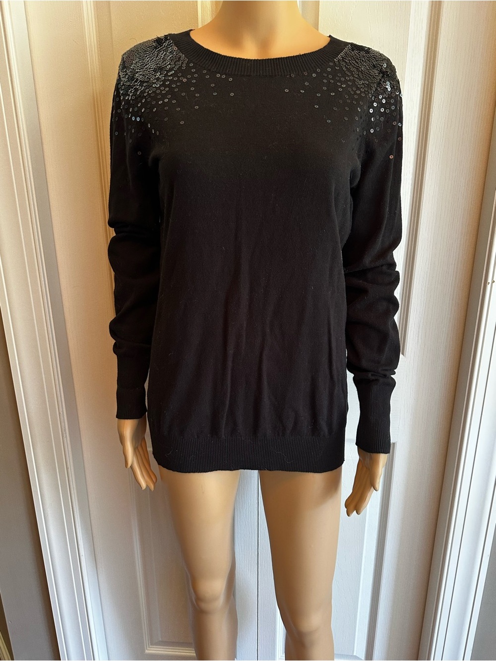Express Black Knit Crewneck Sweater with Sequins